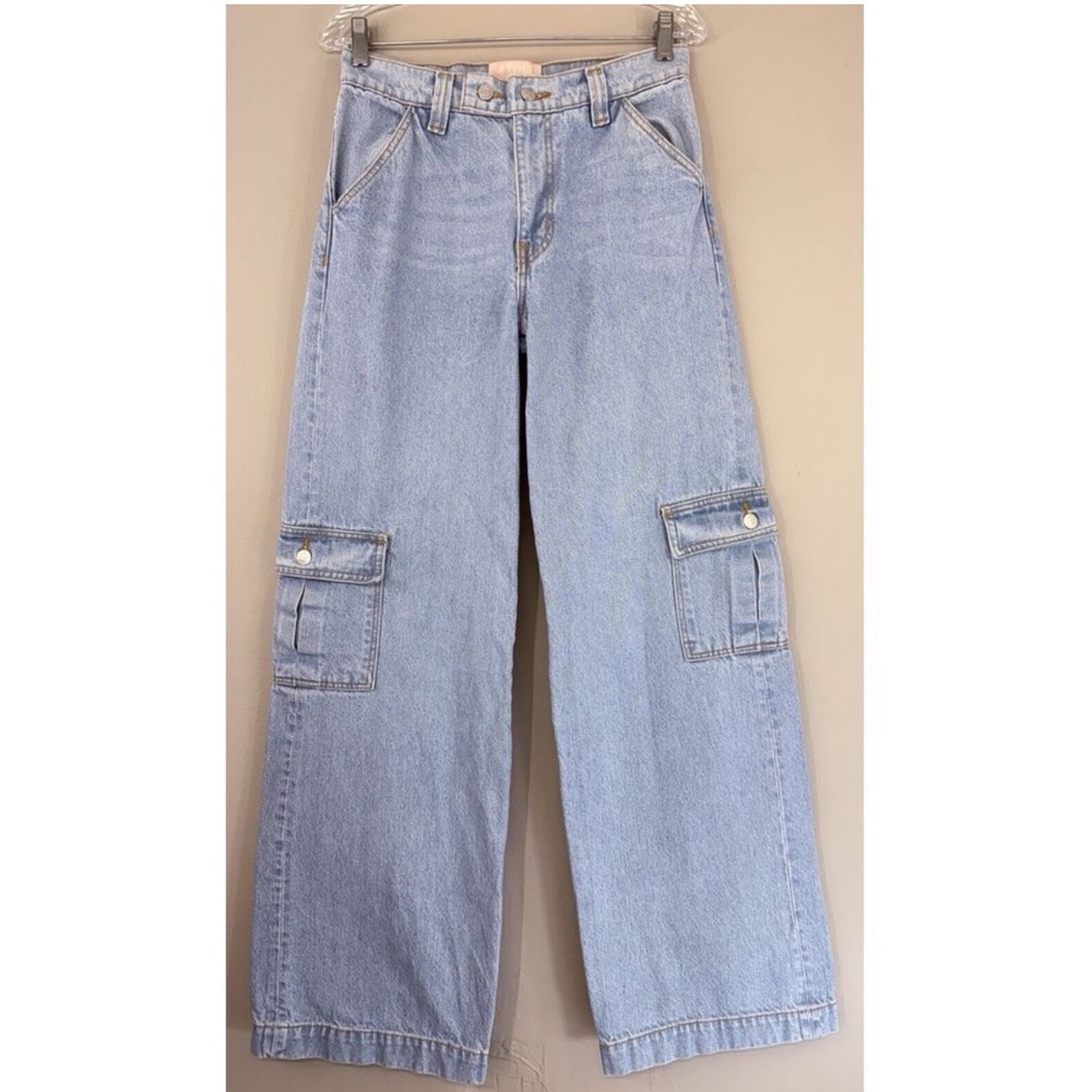 Revice Wide Leg Cargo Jean Pants Woman's 25 Baggy Blue Denim